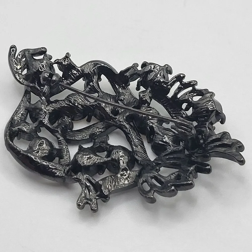 AB Rhinestone Gunmetal Brooch 2.5in